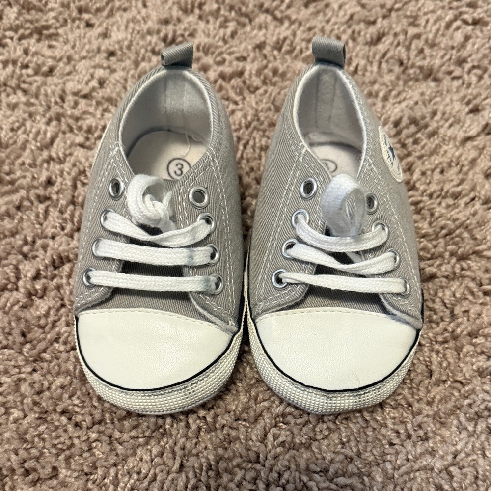 Gray and White Kids Sneakers